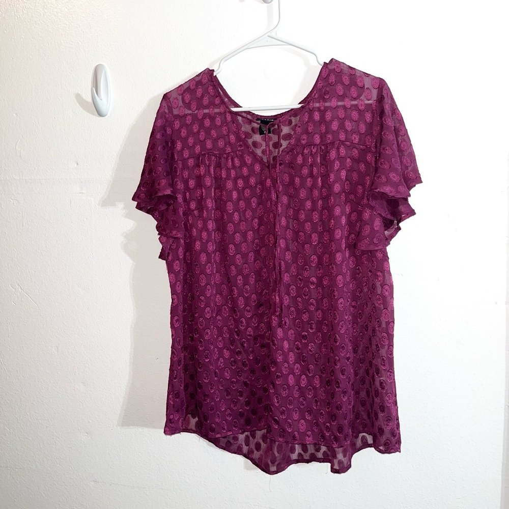 Torrid Sheer Purple Polka Dot Blouse - Size 0